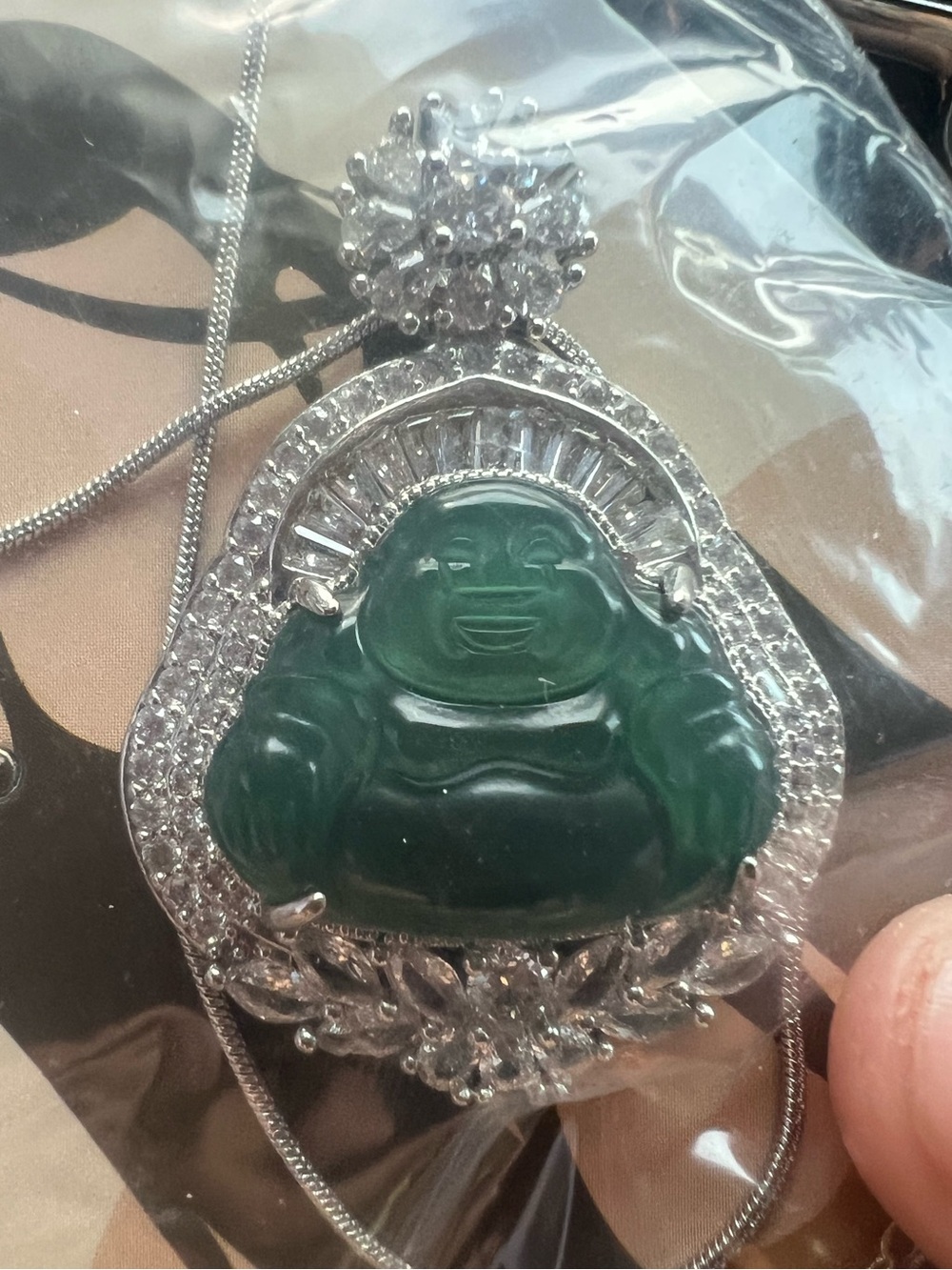 Authentic Jade Laughing Buddha Necklace (NWT-and cert)